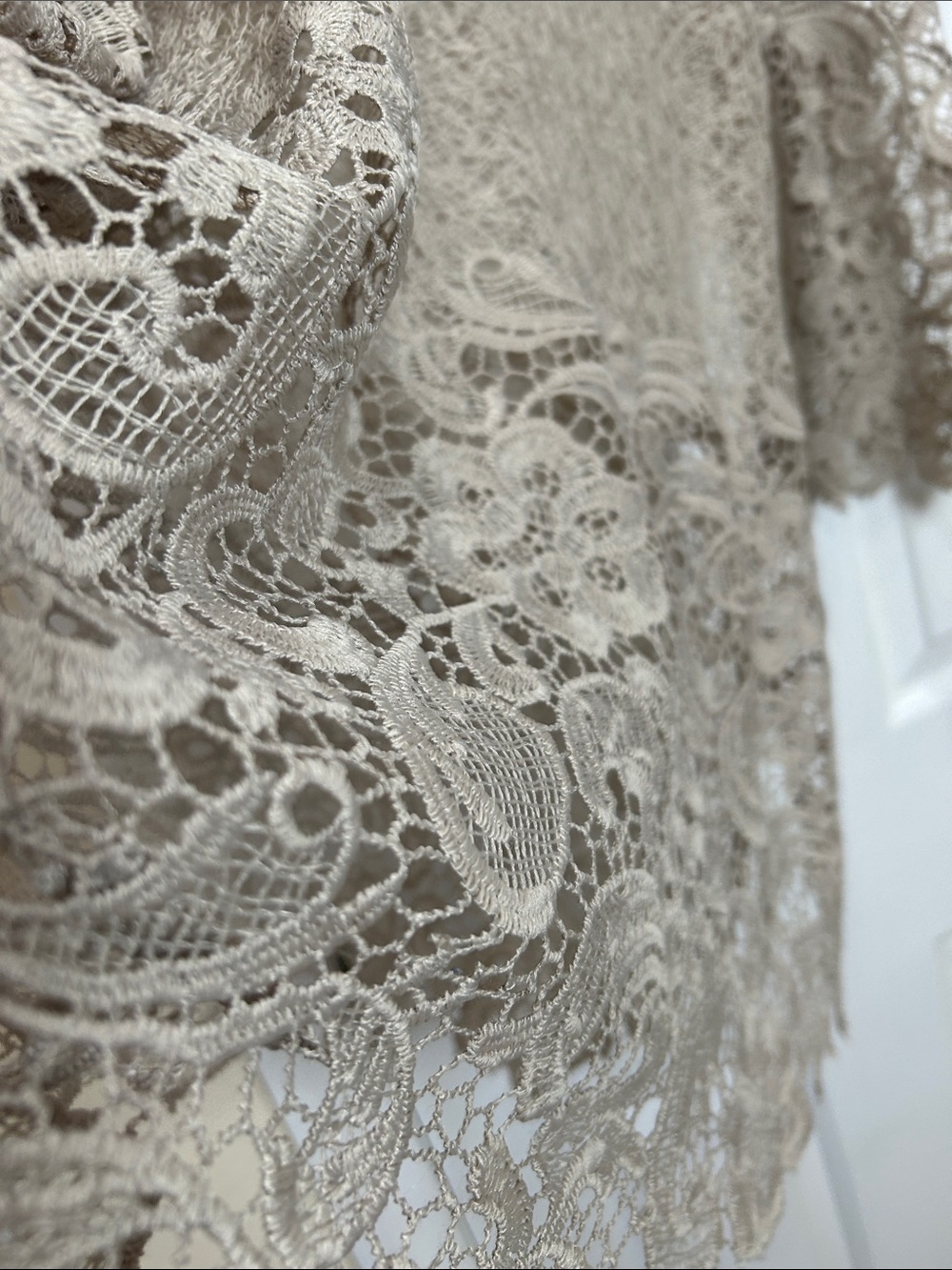 Chico's Collection Sheer Lace Crochet Tunic Top Beige Taupe Size 1 M - Picture 4 of 9
